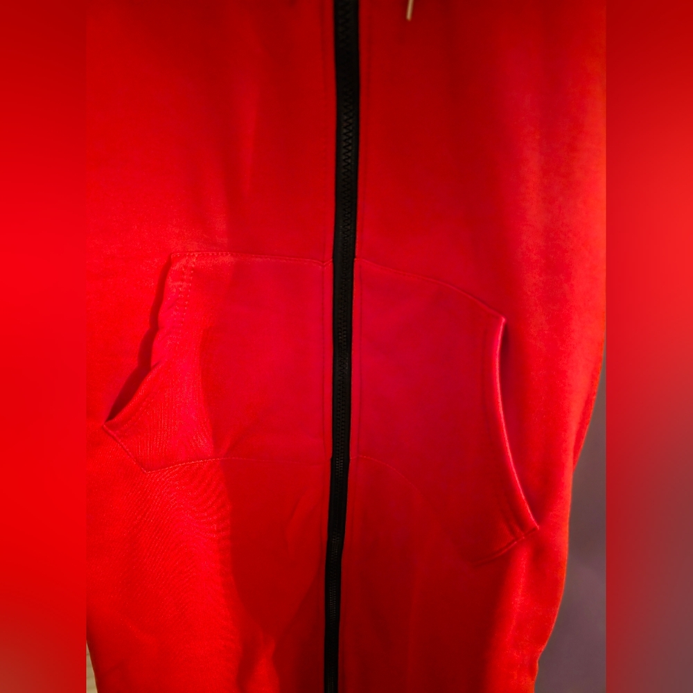 Long Red Zip Up Hoodie Dress - Picture 2 of 5